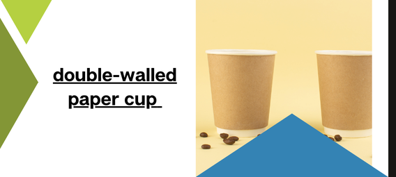 Double wall paper cups with coffee beans on yellow background