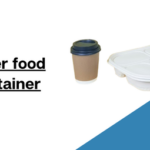 Paper food containers with lids and takeaway coffee cup for meal packaging